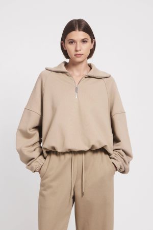 Classic Half Zip Sweatshirt in Taupe