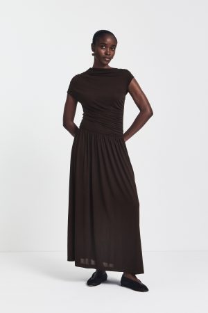 Priam Draped Dress in Bitter Chocolate
