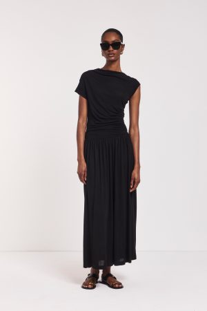 Priam Draped Dress in Black