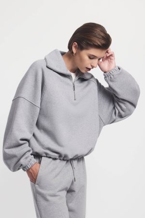 Classic Half Zip Sweatshirt in Grey Marl