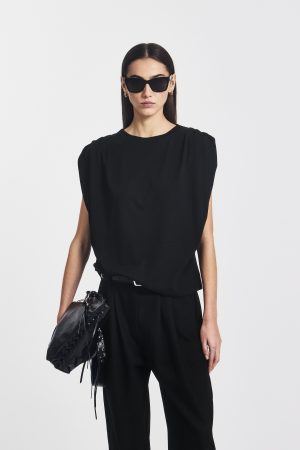 Kaia Pleated Tank Top in Black