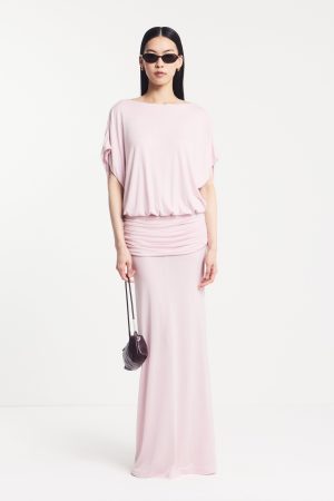 Ramona Blouson Maxi Dress With Full Hem in Dusk Pink
