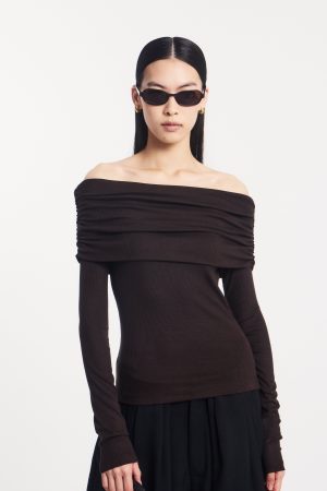 Stevie Rib Fold Over Top in Bitter Chocolate