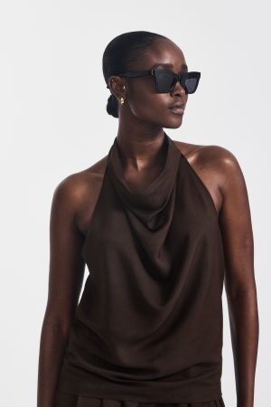 Kayla Halterneck Top in Bitter Chocolate