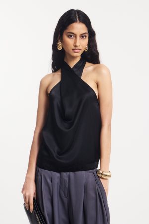 Cleo Wrap Halter Top in Black