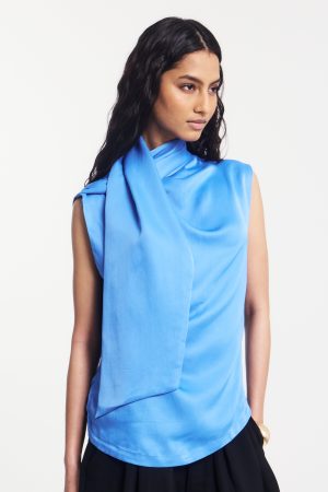 Arlo Drape Scarf Back Top in Cornflower